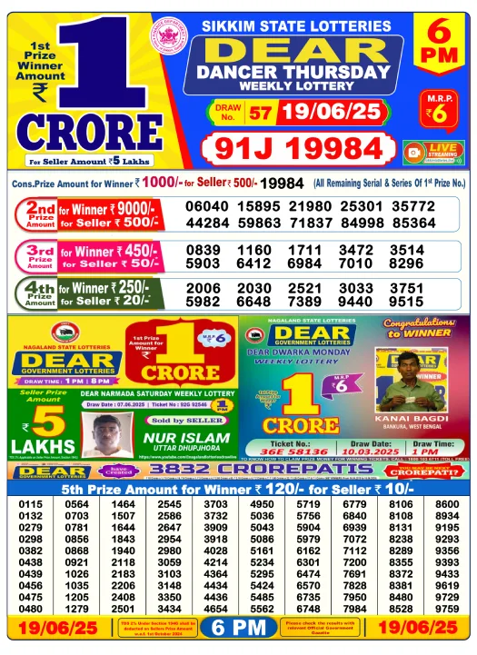 Dear Lottery 6PM Result Image
