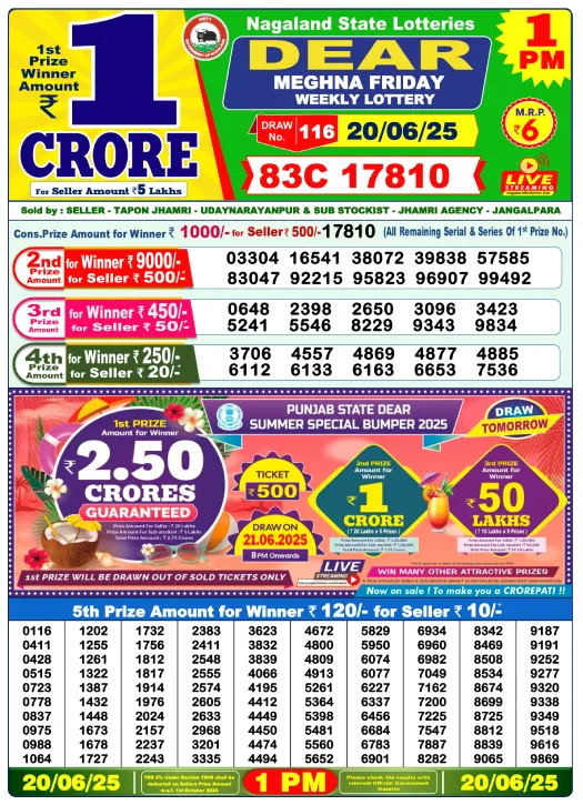 Dear Lottery 1PM Result Image