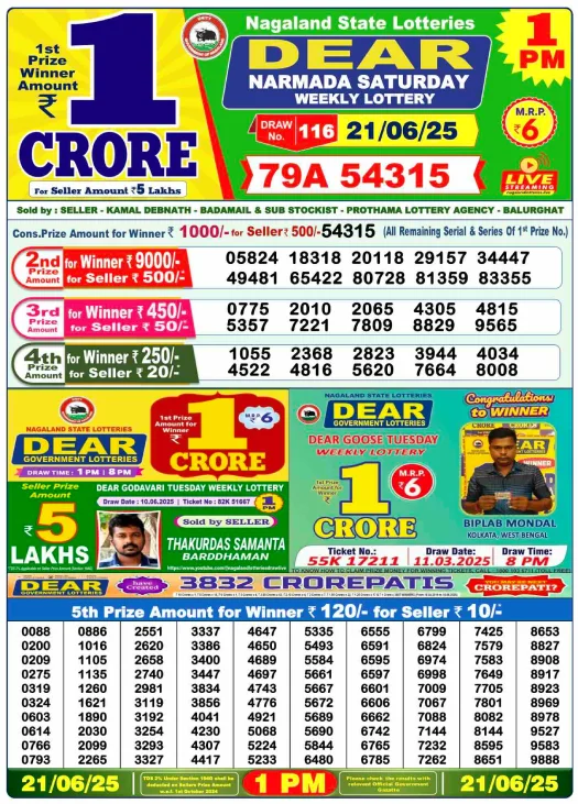 Dear Lottery 1PM Result Image