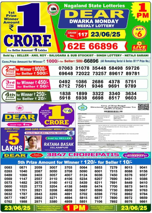 Dear Lottery 1PM Result Image