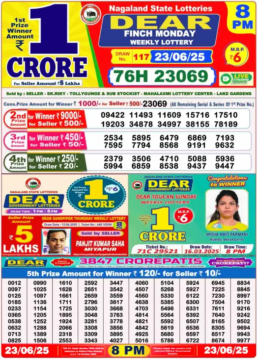 Dear Lottery 8PM Result Image