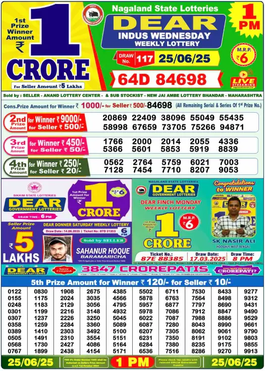 Dear Lottery 1PM Result Image