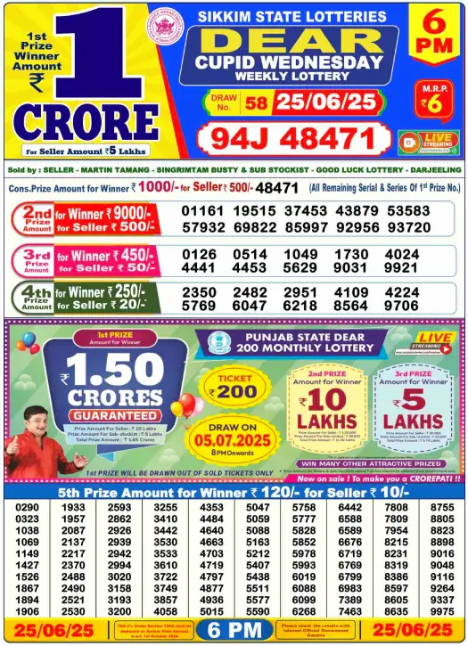 Dear Lottery 6PM Result Image