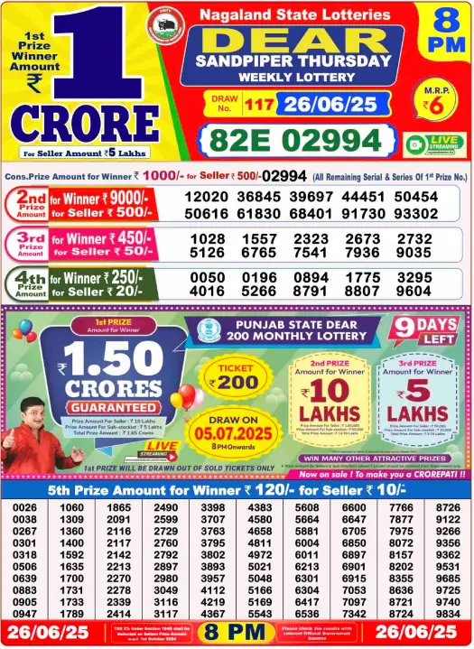 Dear Lottery 8PM Result Image