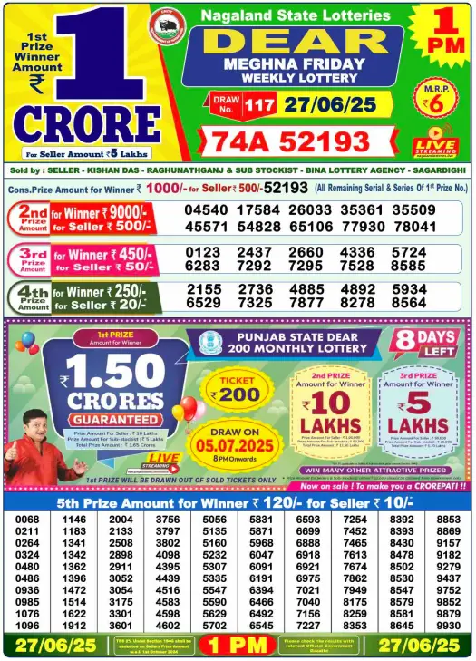 Dear Lottery 1PM Result Image