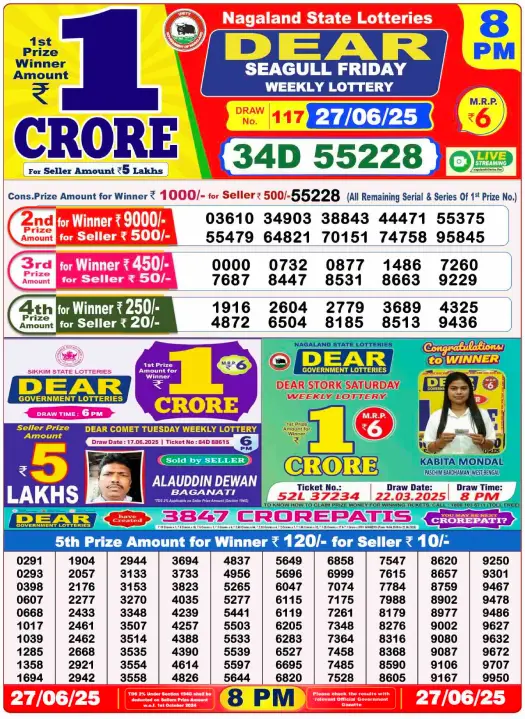Dear Lottery 8PM Result Image