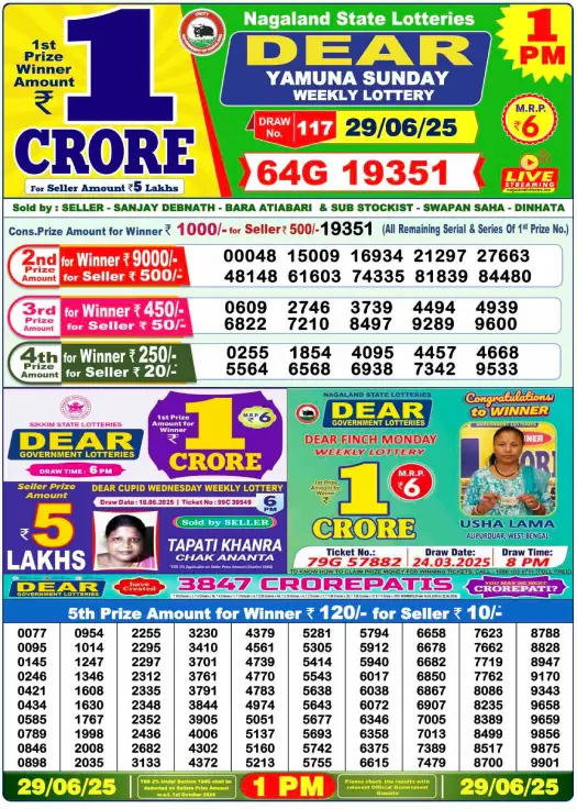 Dear Lottery 1PM Result Image