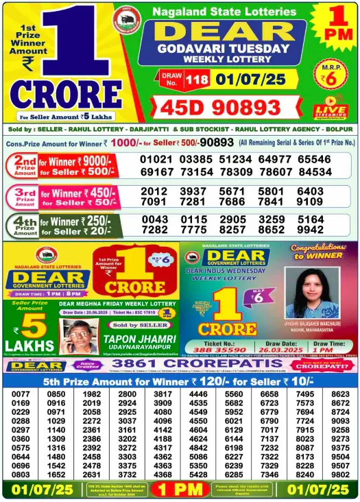 Dear Lottery 1PM Result Image