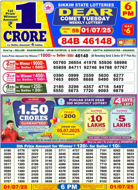 Dear Lottery 6PM Result Image