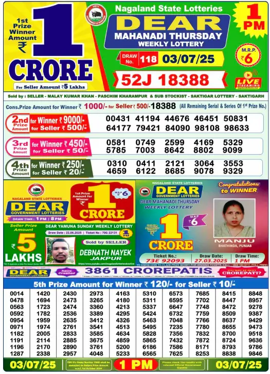 Dear Lottery 1PM Result Image