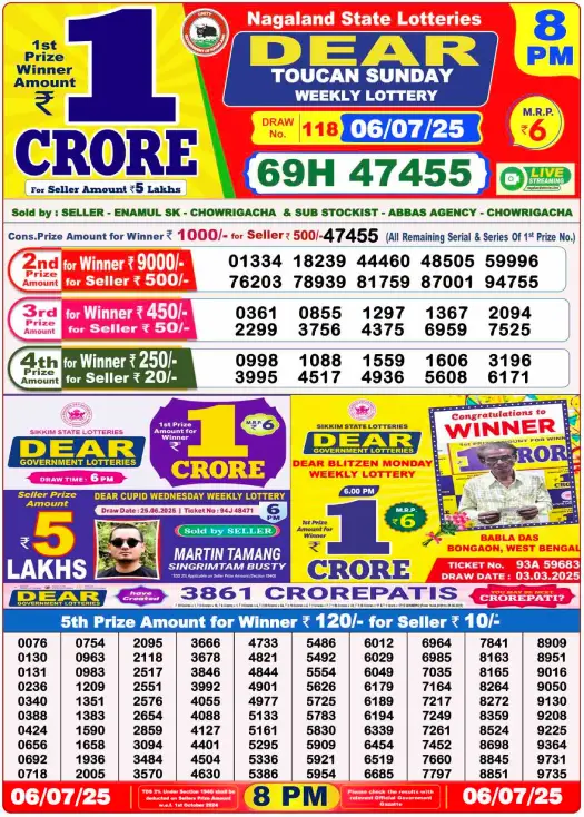 Dear Lottery 8PM Result Image
