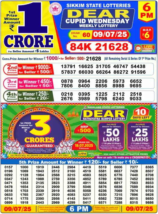 Dear Lottery 6PM Result Image