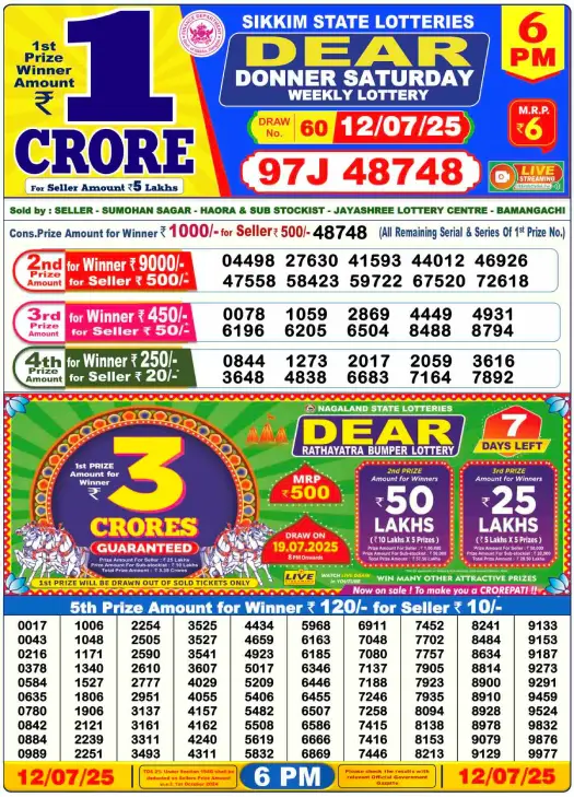 Dear Lottery 6PM Result Image