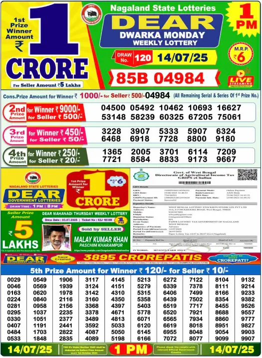 Dear Lottery 1PM Result Image