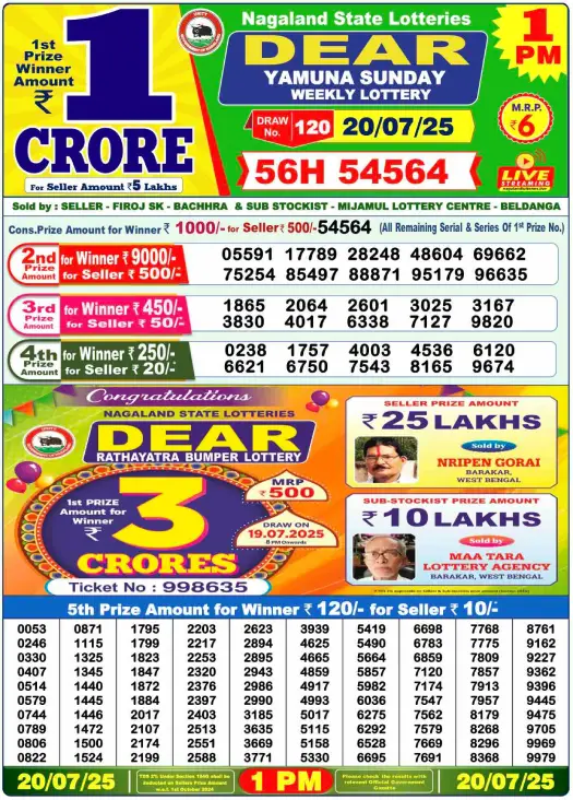 Dear Lottery 1PM Result Image