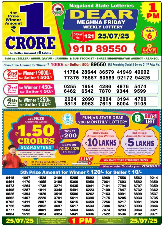 Dear Lottery 1PM Result Image