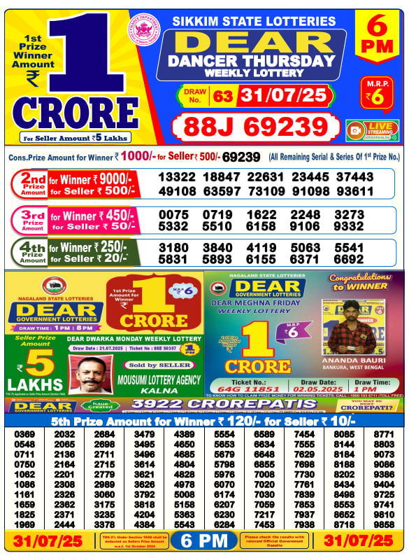 Dear Lottery 6PM Result Image