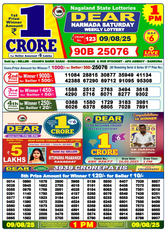 Dear Lottery 1PM Result Image