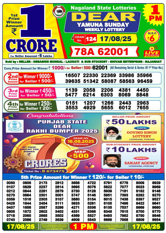 Dear Lottery 1PM Result Image