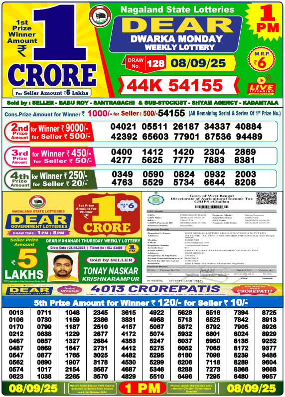 Dear Lottery 1PM Result Image