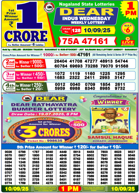 Dear Lottery 1PM Result Image