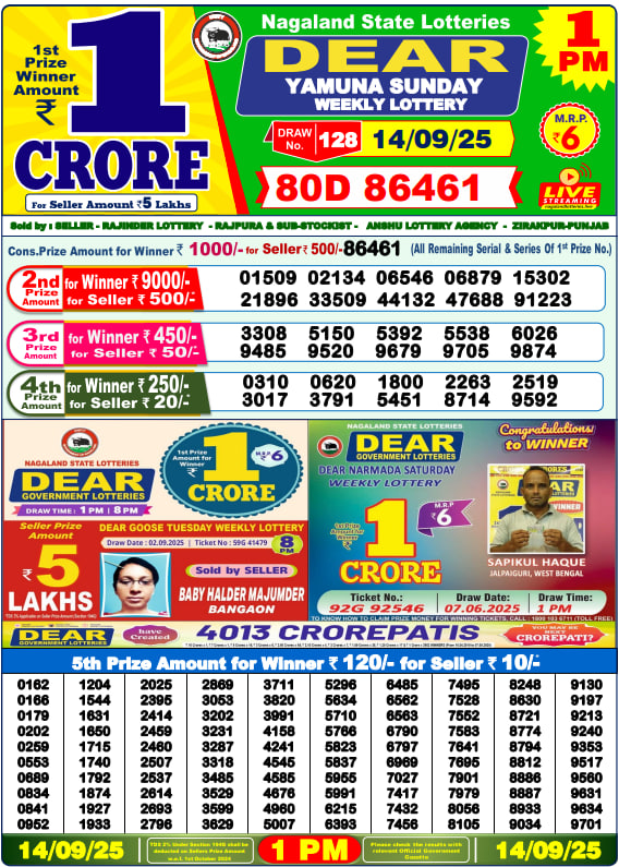 Dear Lottery 1PM Result Image