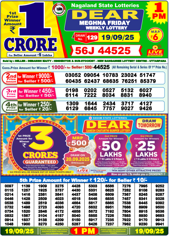 Dear Lottery 1PM Result Image