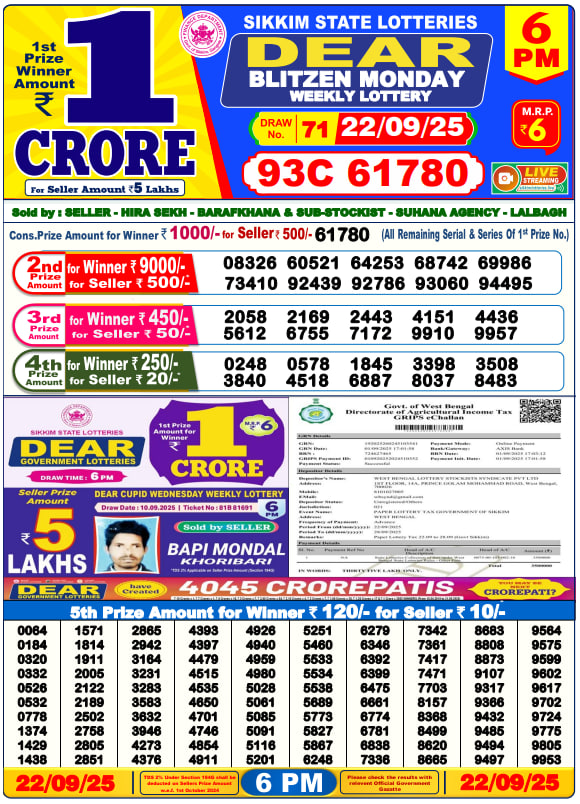 Dear Lottery 6PM Result Image