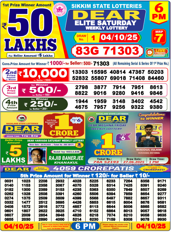 Dear Lottery 6PM Result Image