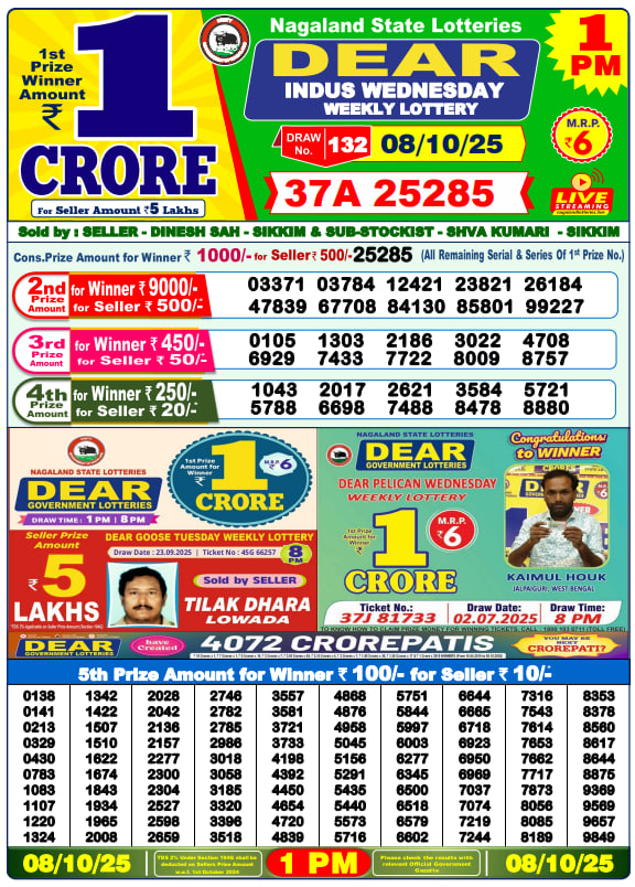 Dear Lottery 1PM Result Image