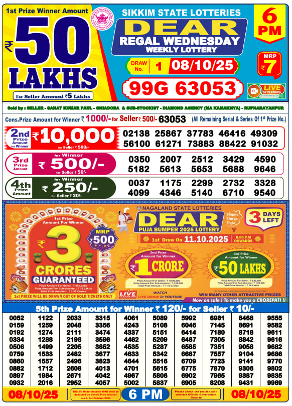 Dear Lottery 6PM Result Image