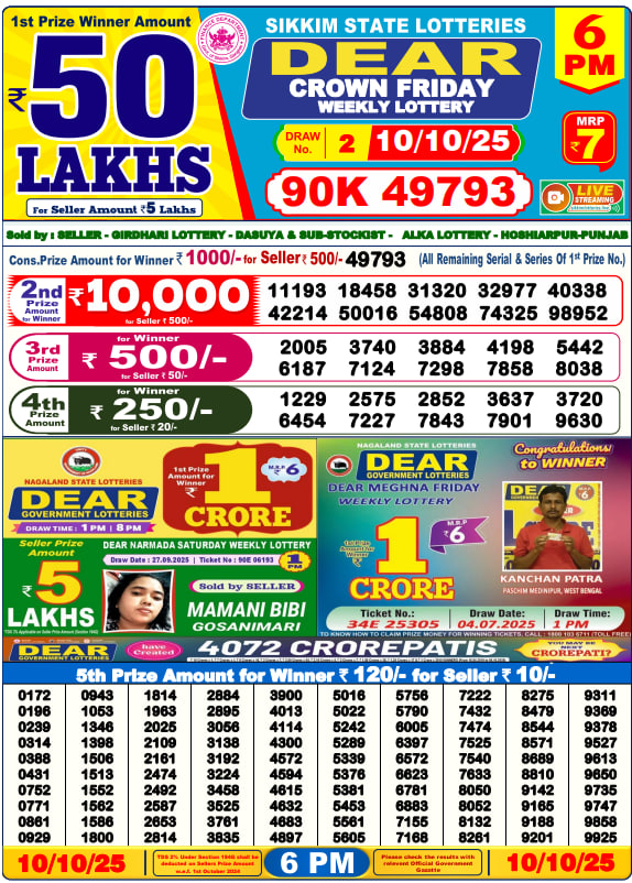 Dear Lottery 6PM Result Image