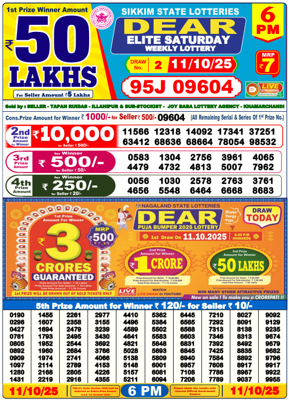 Dear Lottery 6PM Result Image