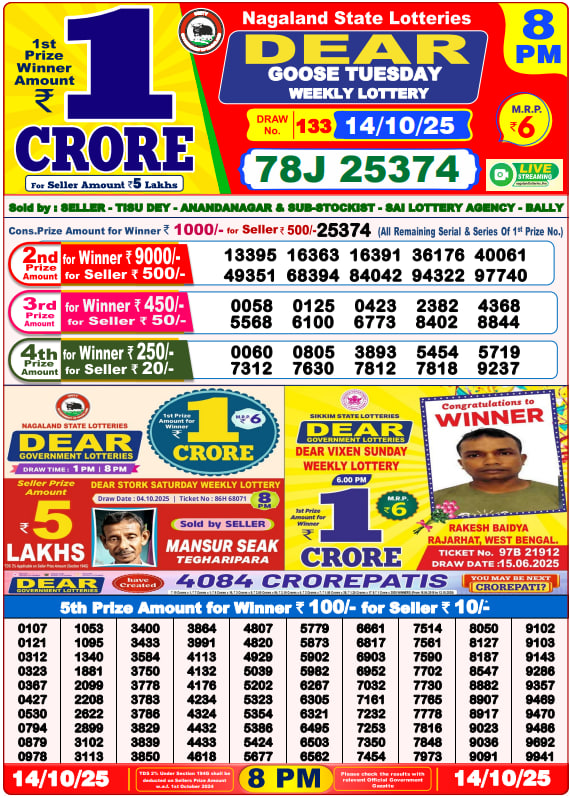 Dear Lottery 8PM Result Image