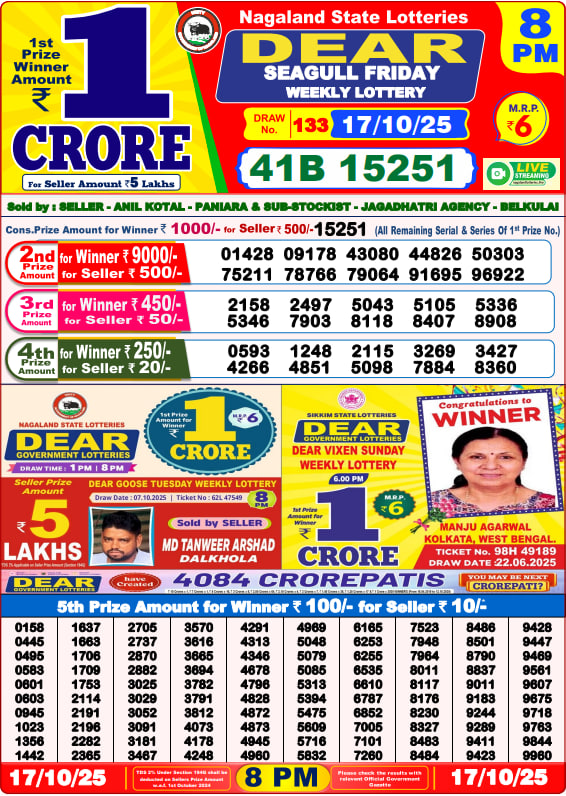 Dear Lottery 8PM Result Image