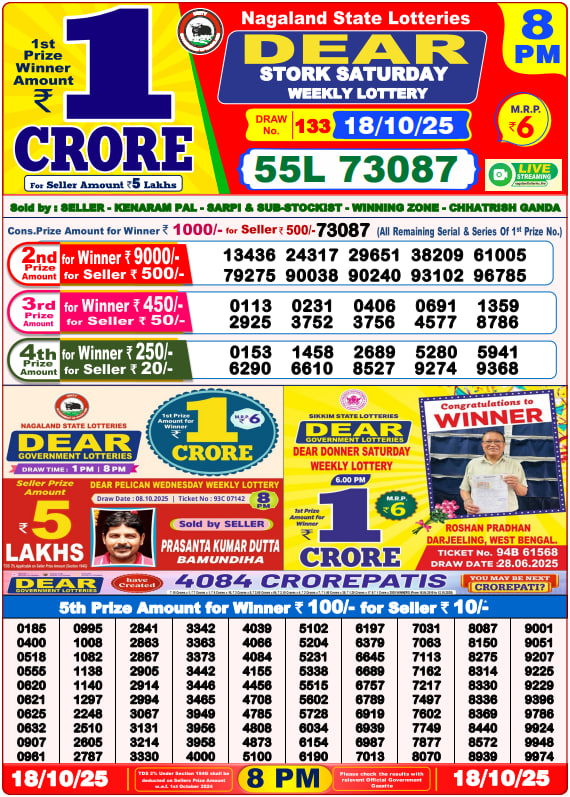 Dear Lottery 8PM Result Image