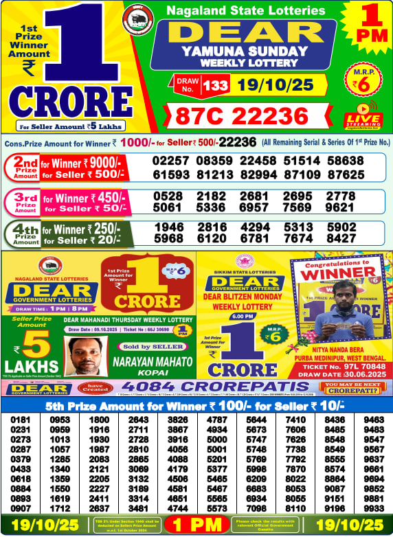 Dear Lottery 1PM Result Image