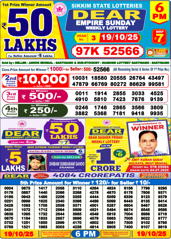 Dear Lottery 6PM Result Image