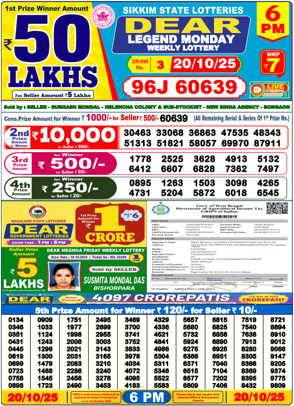 Dear Lottery 6PM Result Image