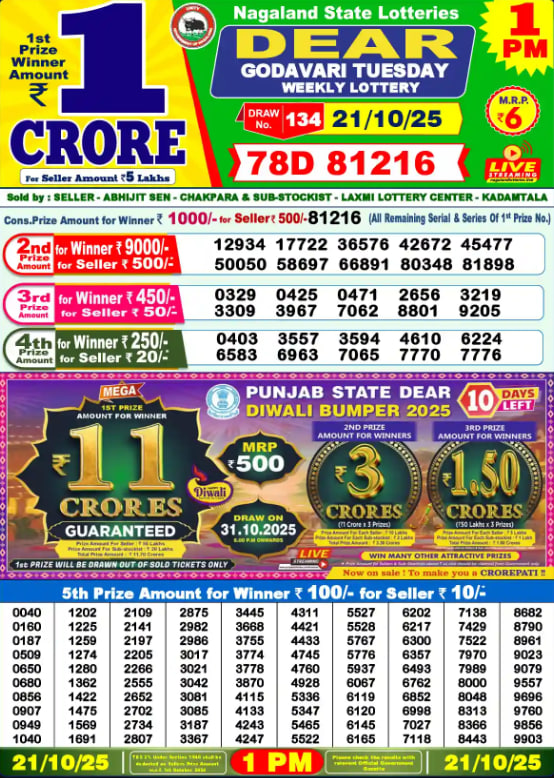 Dear Lottery 1PM Result Image