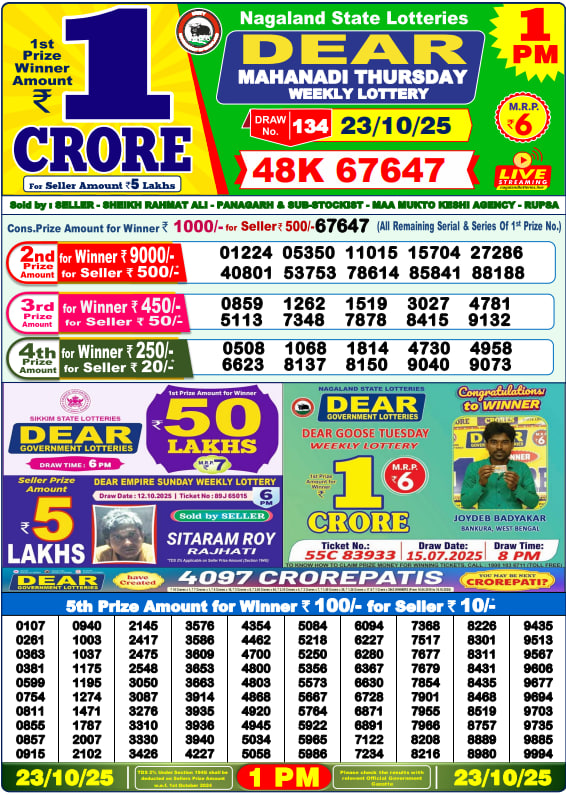 Dear Lottery 1PM Result Image