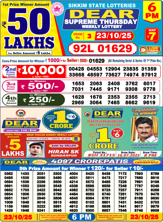 Dear Lottery 6PM Result Image