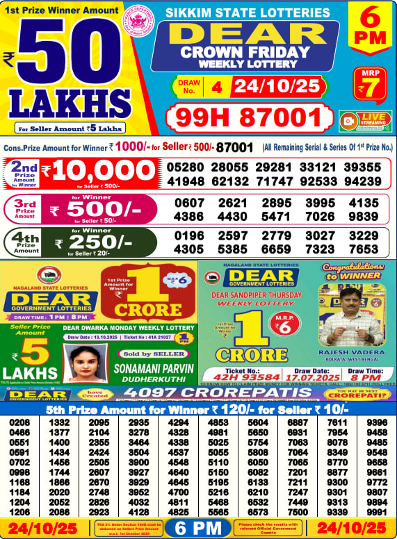 Dear Lottery 6PM Result Image
