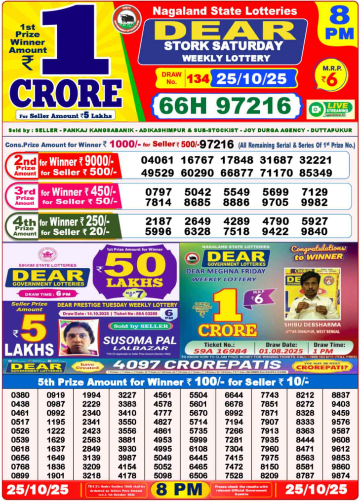 Dear Lottery 8PM Result Image
