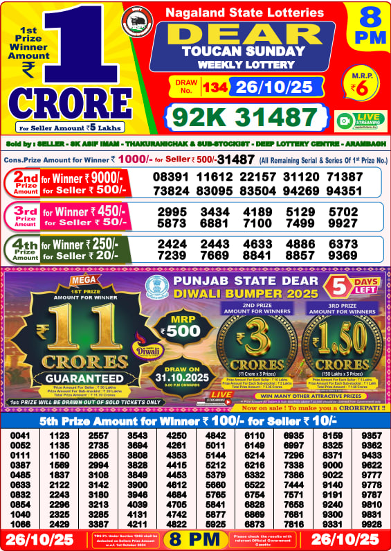 Dear Lottery 8PM Result Image