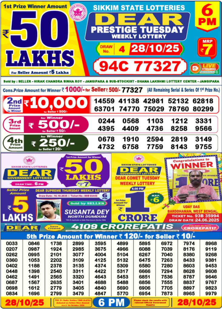 Dear Lottery 6PM Result Image