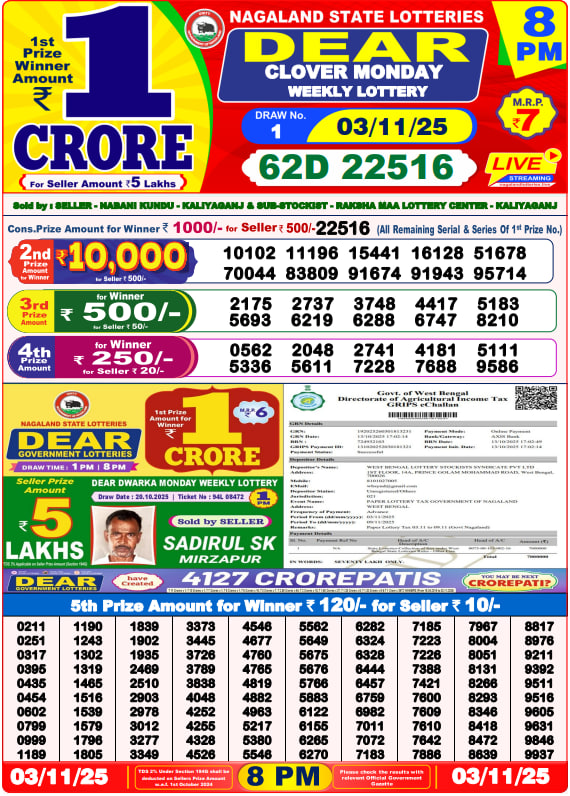 Dear Lottery 8PM Result Image