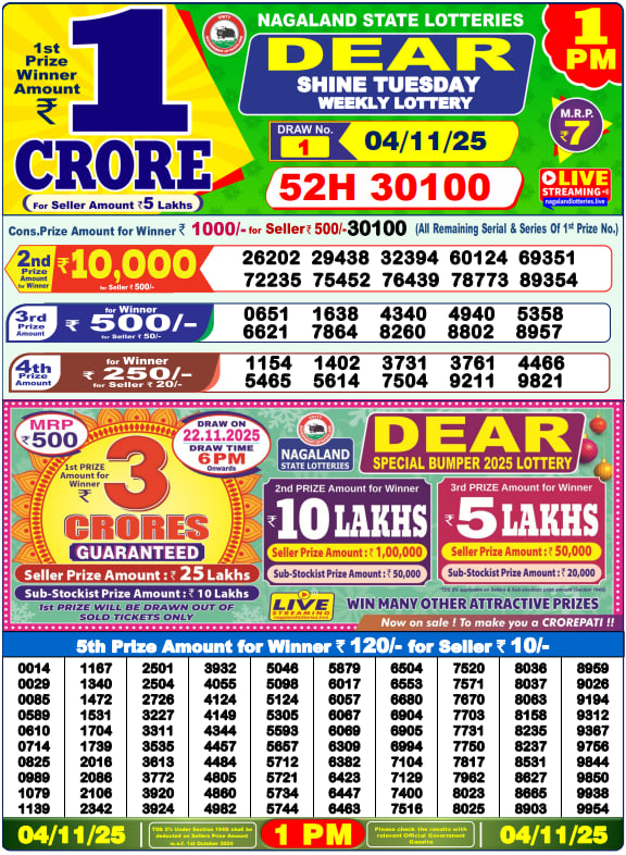 Dear Lottery 1PM Result Image
