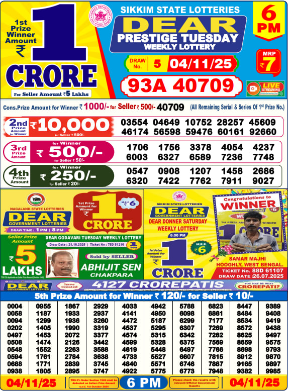Dear Lottery 6PM Result Image