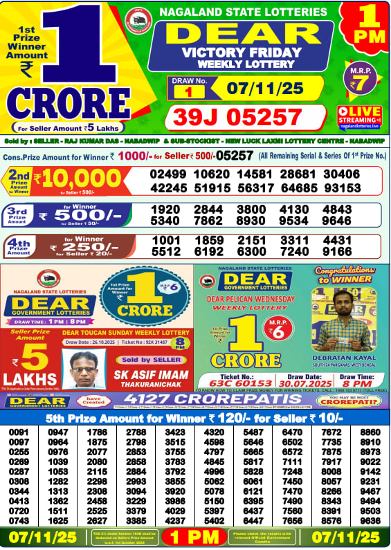 Dear Lottery 1PM Result Image
